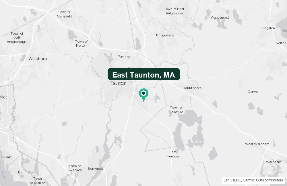 Map of East Taunton, Massachusetts and the surrounding Bristol County area service area
